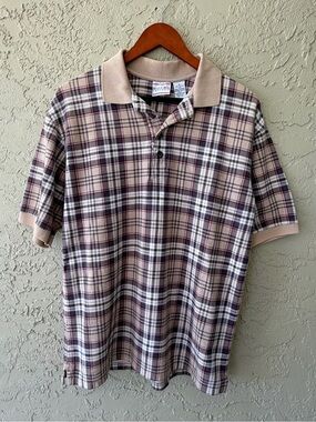 Bugle Boy Plaid Polo Shirt Beige Burgundy Medium